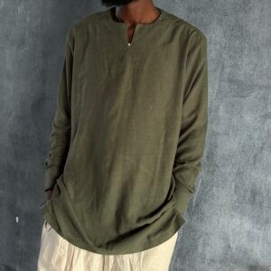 Zunna Lagos Linen Shirt/ V-Slit Neckline/ Green/ Available in L & XL