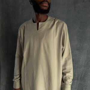 Zunna Lagos Linen Shirt/ V-Slit Neckline/ Stone Taupe/ Available in XL