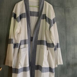White Checkered Linen Robe