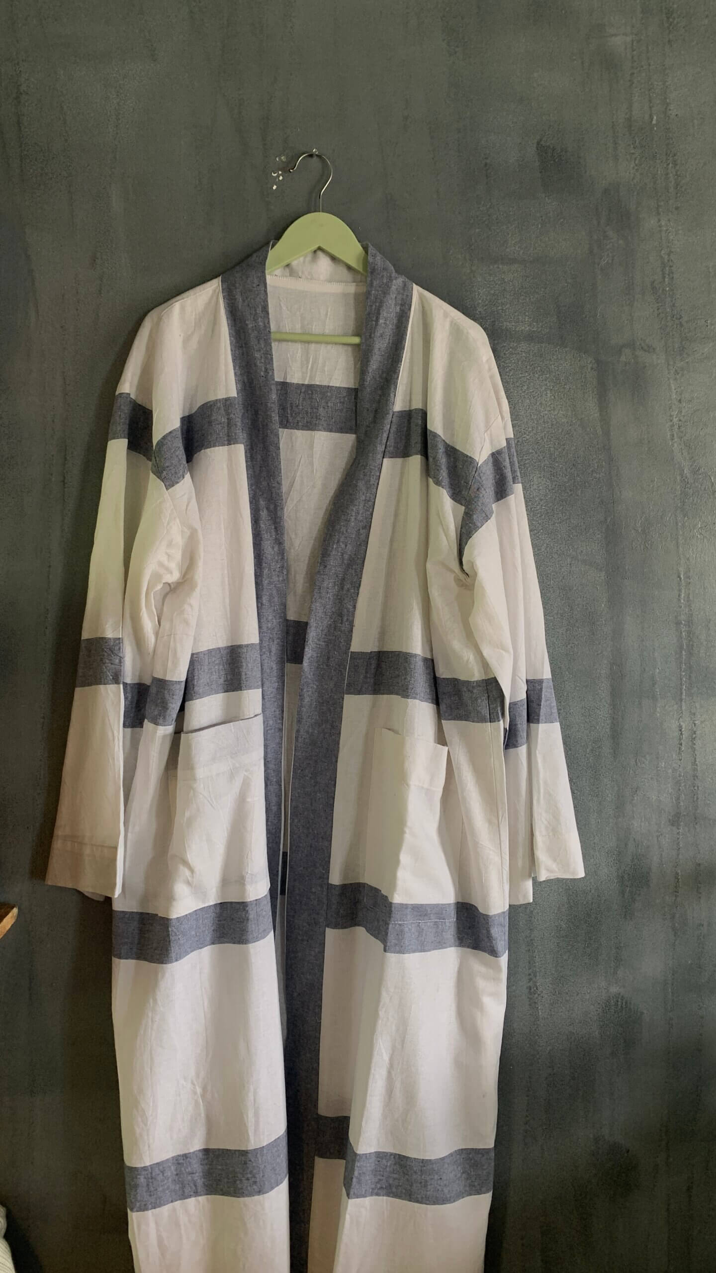 White Checkered Linen Robe