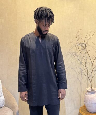 zunna black men's linen two piece set