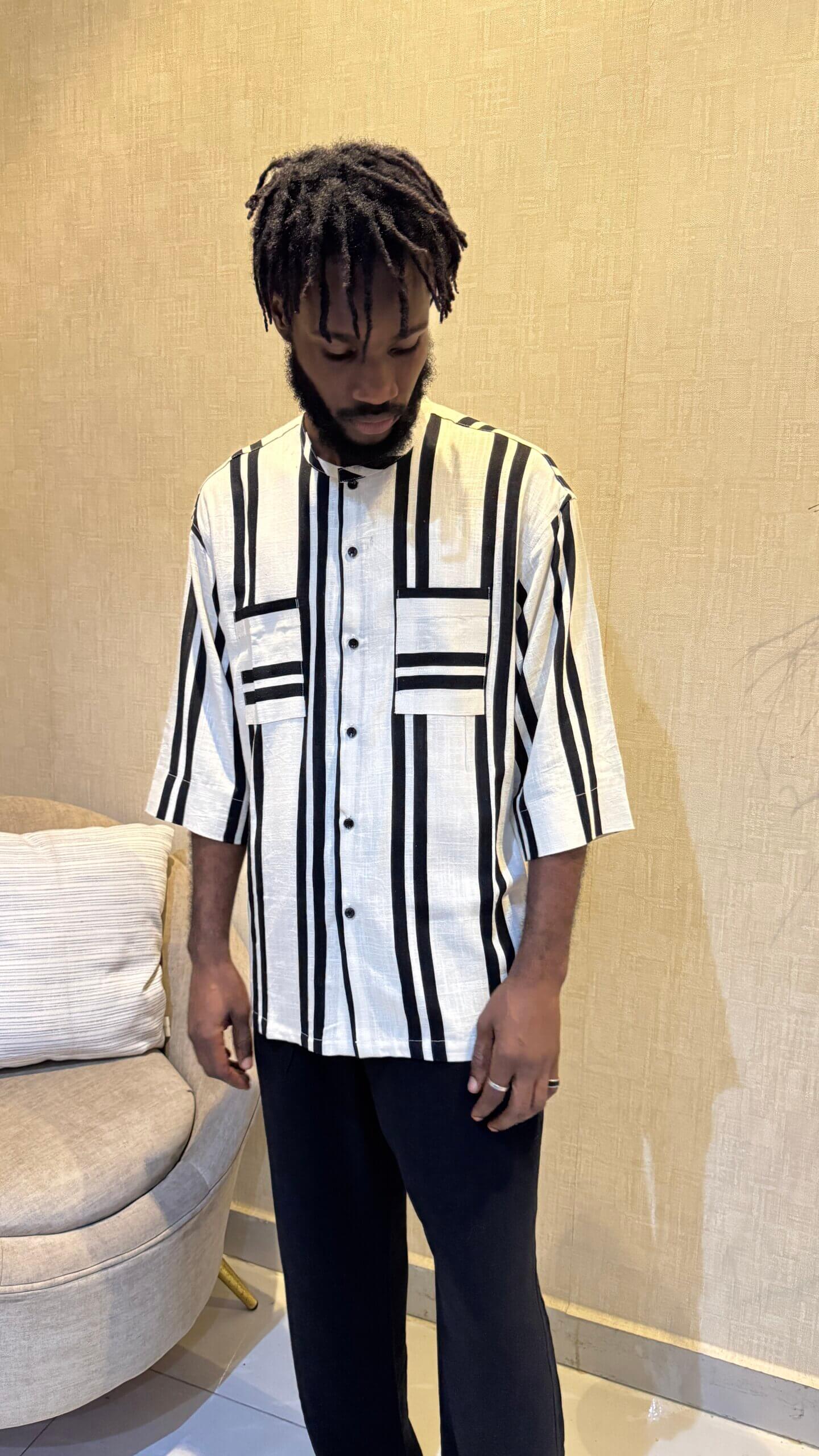 uno striped men's linen shirt