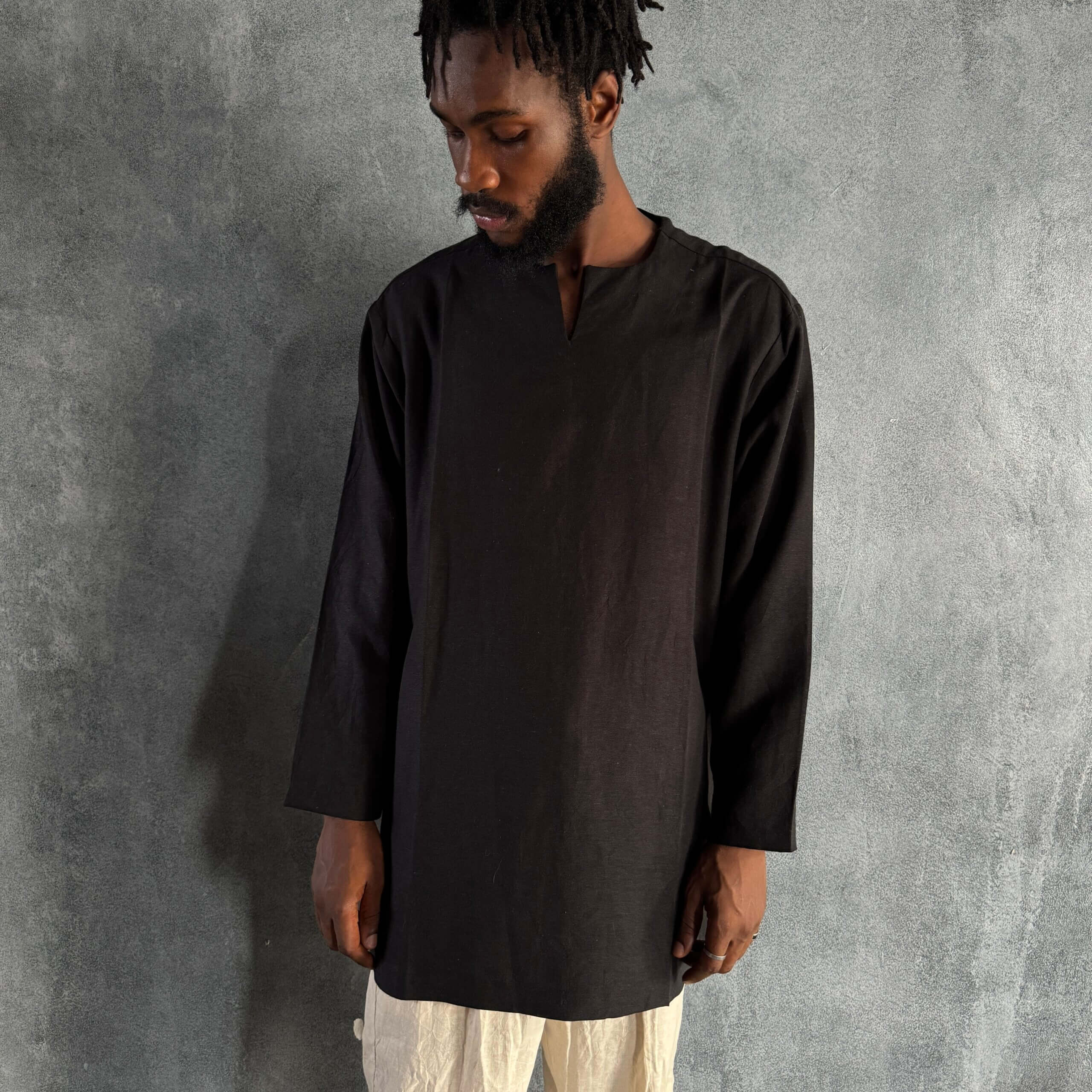 Zunna Lagos Linen Shirt/ Long Sleeve/ V-Slit Neckline/ Available in L & XL