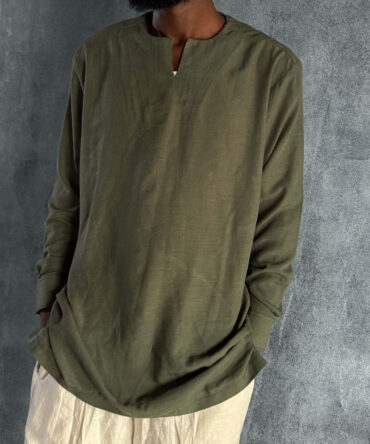 Zunna Lagos Linen Shirt/ V-Slit Neckline/ Green/ Available in L & XL