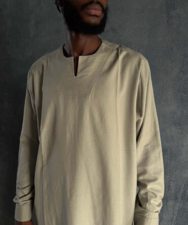 Zunna Lagos Linen Shirt/ V-Slit Neckline/ Stone Taupe/ Available in XL