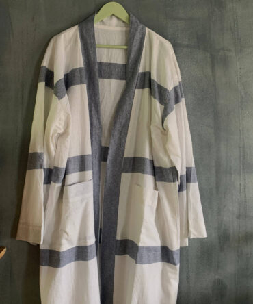 White Checkered Linen Robe