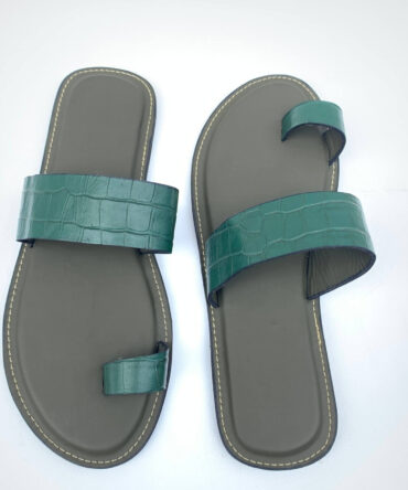 zunna croc-embossed open toe slide (green)
