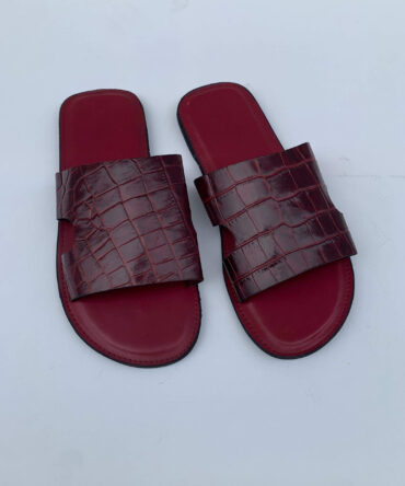 Zunna croc-embossed leather men slide (oxblood)